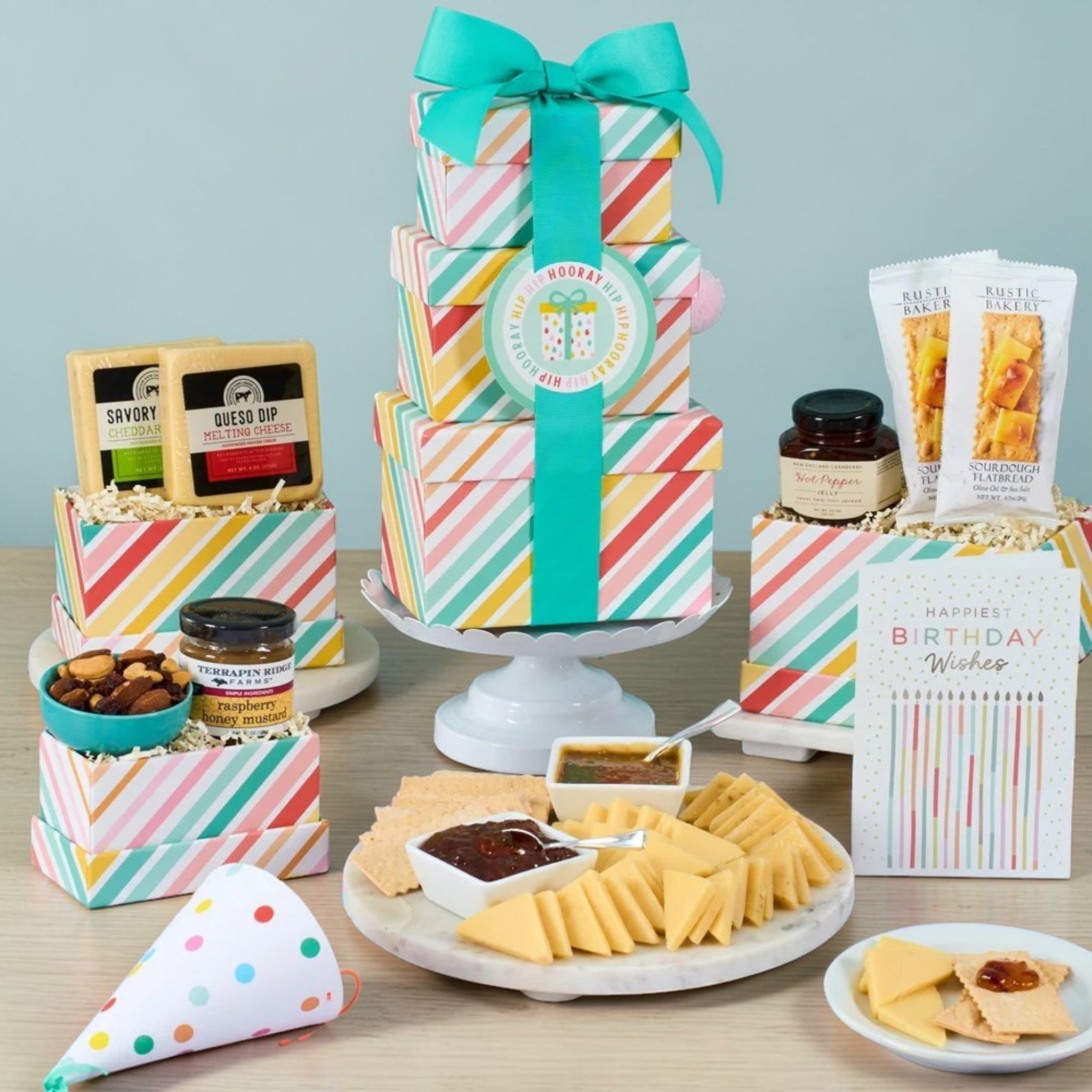 birthday-celebration-cheese-and-cracker-tower