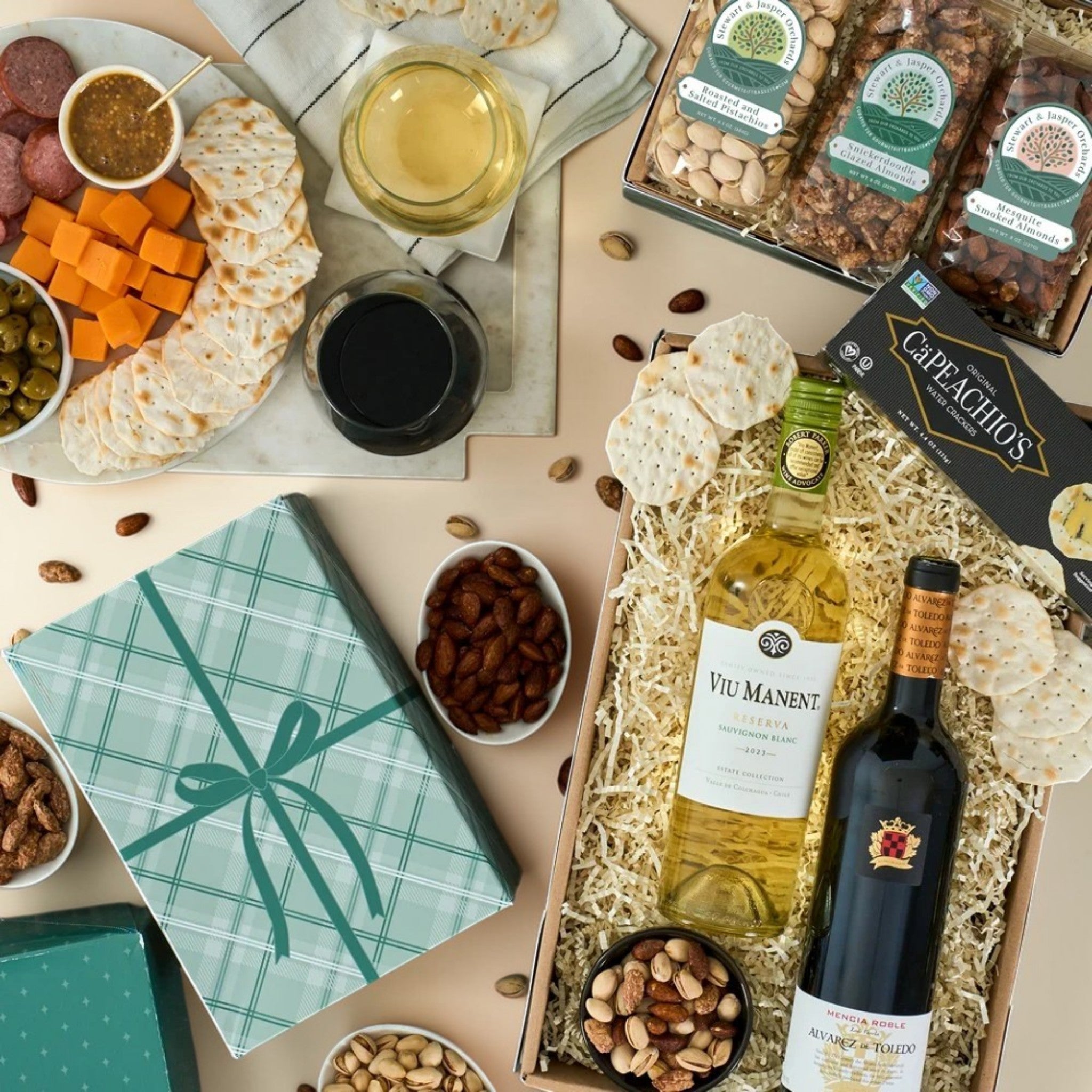 Wine Duo, Charcuterie, and Nuts Gift